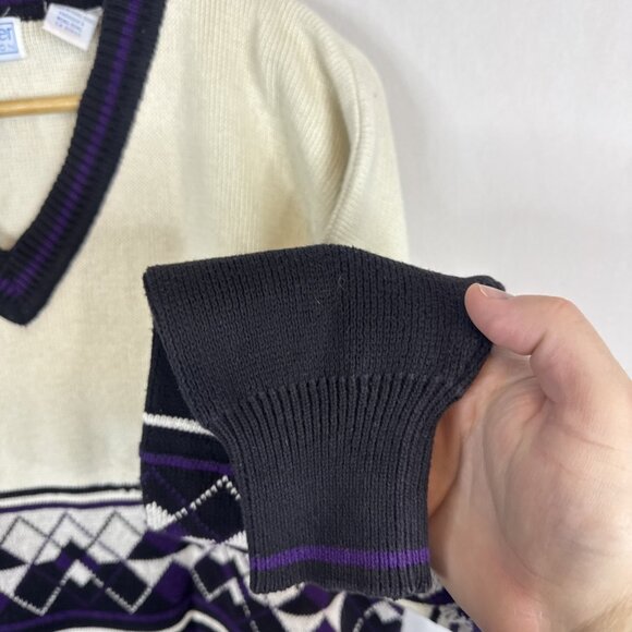 Slazenger Golf Tennis Sweater V Neck Preppy Men XL Purple Cream Cotton - Picture 2 of 6